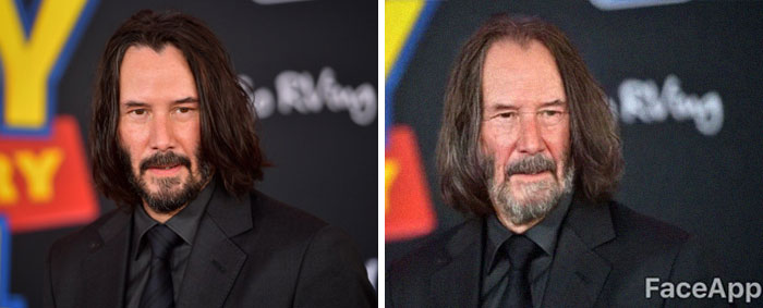 Keanu Reeves modificato con FaceApp