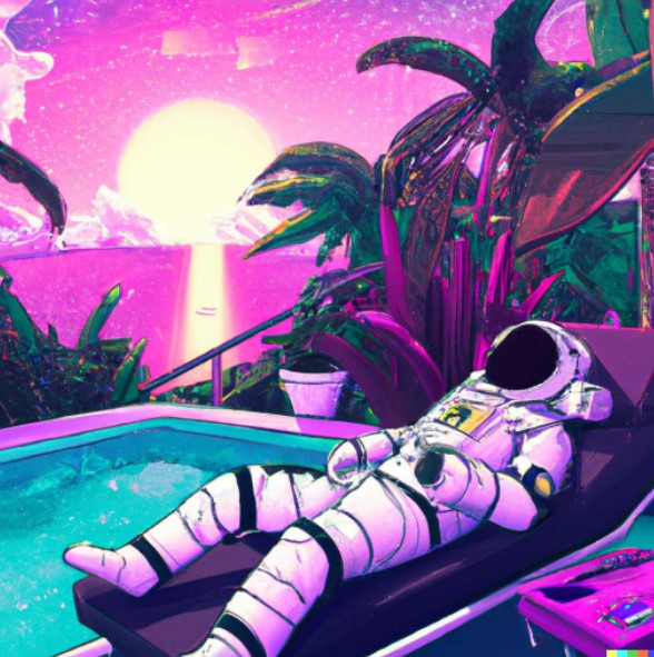 astronaut lounging in vaporwave style